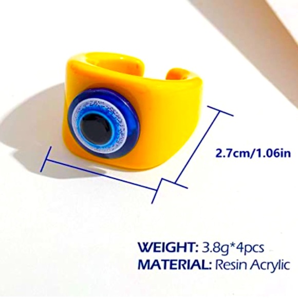 🧿🪬UNISEX🪬🧿Comes Gift Wrapped🧿Yellow🧿Evil Eye🪬Acrylic🧿Retro Chunky Ring - Picture 4 of 6